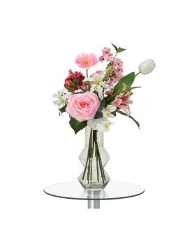 Buquê Artificiais Amarrado à Mão Sophie Malaga Rosa/Branco