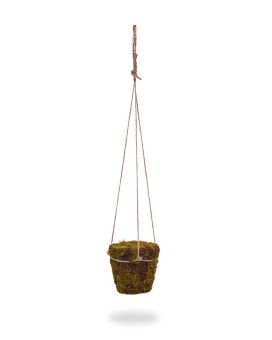 Pote de musgo com cabide de corda de juta 70 cm