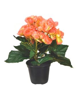Begonia planta artificial em vaso 20cm - salmão