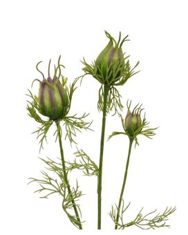Ramo artificial de botões de Nigella 55 cm verde-púrpura