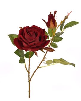 Ramo Artificial Rosa Veludo 60 cm borgonha