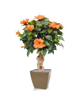 Planta artificial Hibiscus sobre base 65cm - laranja